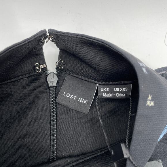 New LOST INK Patterned Ruffle Bell Sleeve Chiffon Dress Womens Sz XXS - Picture 4 of 7